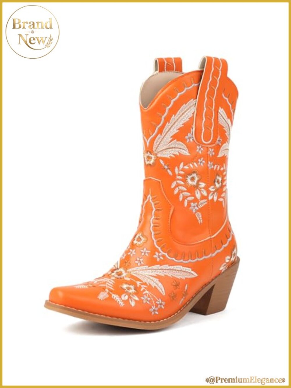 Embroidered Cowgirl Boots Pull On Low Chunky Heel Western Boots